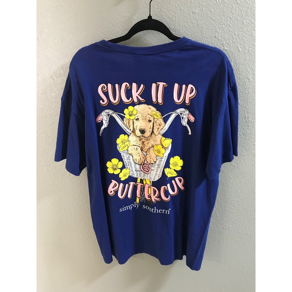 Simply Southern Suck It Up Buttercup Puppy T-Shirt Blue XL Cotton Short Sleeve